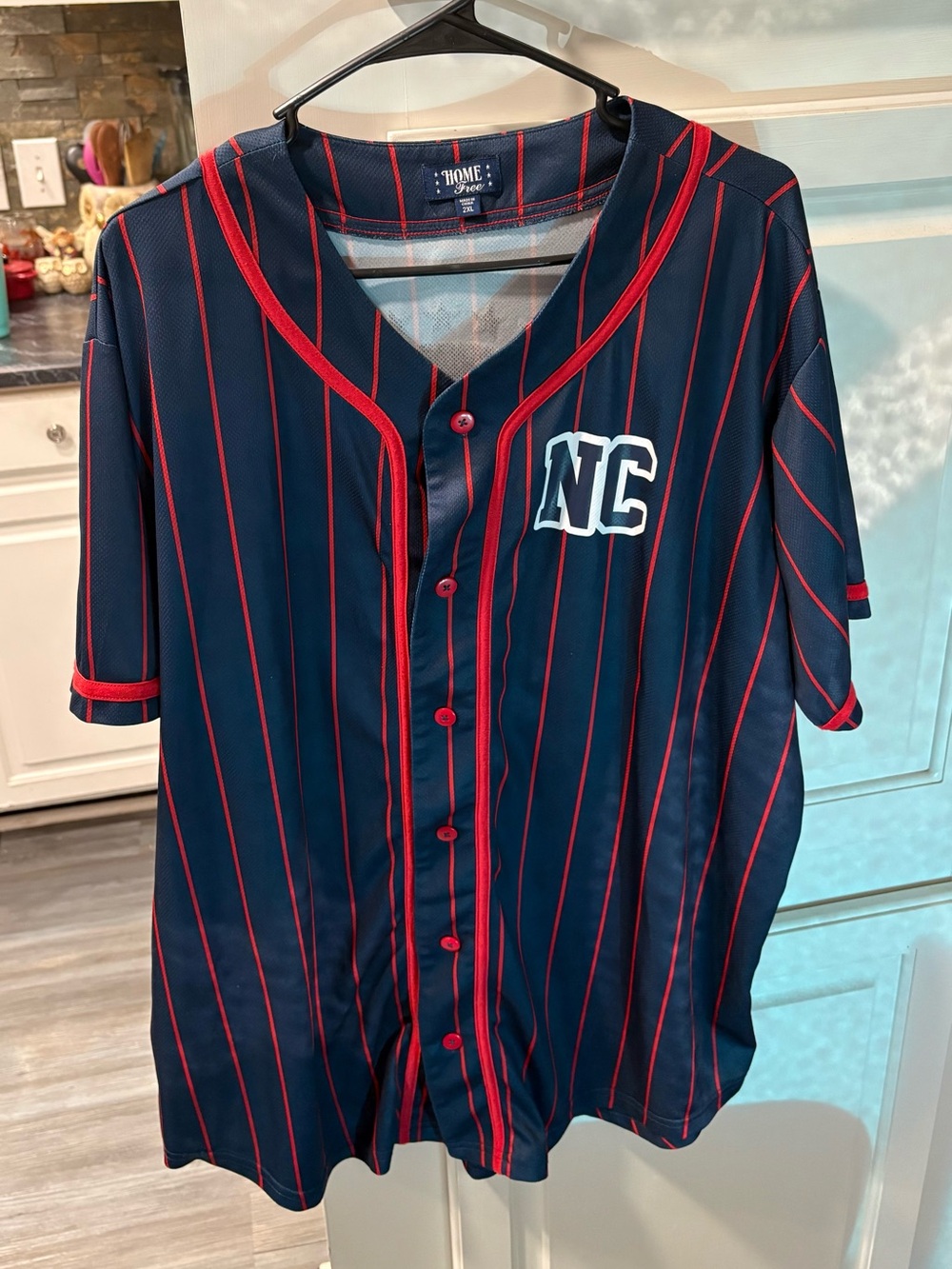 Home Run Navy & Red Pinstripe NC Baseball Jersey